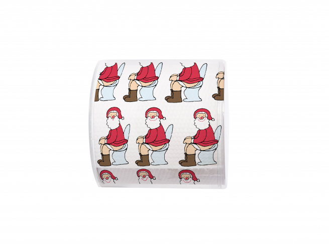 Rotolo carta igienica decoro Babbo Natale sul WC