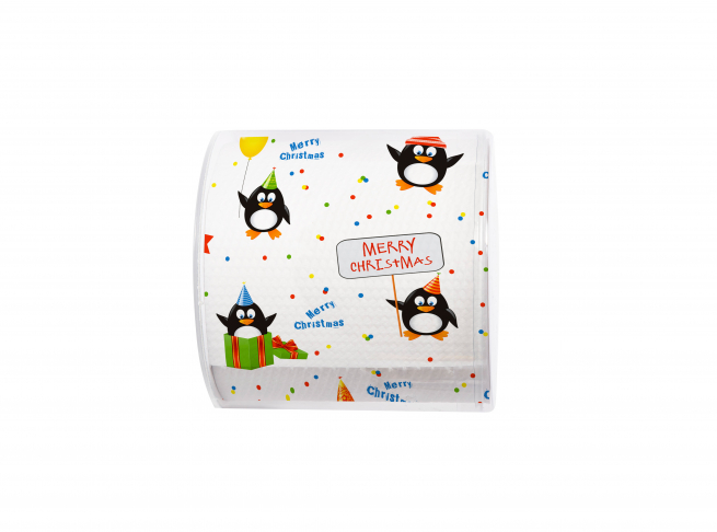 Rotolo carta igienica decoro con pinguini e scritta "Merry Christmas"