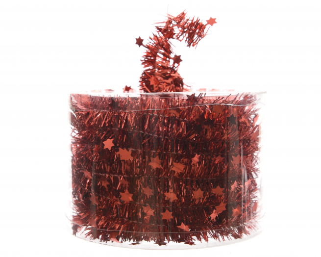 Festone rosso con stelle in box, diametro 35 mm, lunghezza 7 mt