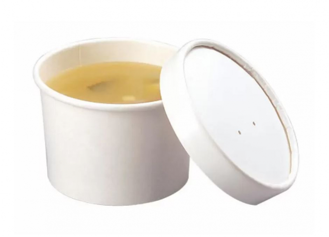 Contenitore con coperchio linea "SOUP" in cartoncino bianco, capienza 230cc, confezione da 25 pezzi