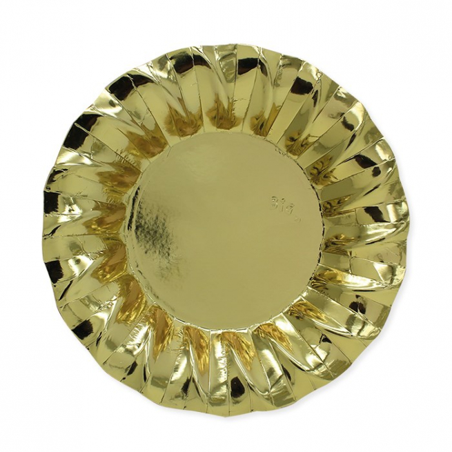 Piatto in cartoncino fondo oro, diametro 24 cm, confezione da 6 pezzi