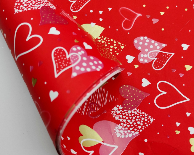 Carta da regalo "Raso Fantasia" con cuori in fogli, formato 70x100 cm, confezione da 25 fogli