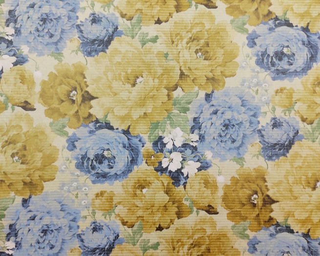 Carta da regalo "Natura Kraft" con fiori blu e beige, in fogli, formato 70x100 cm, confezione da 25 fogli