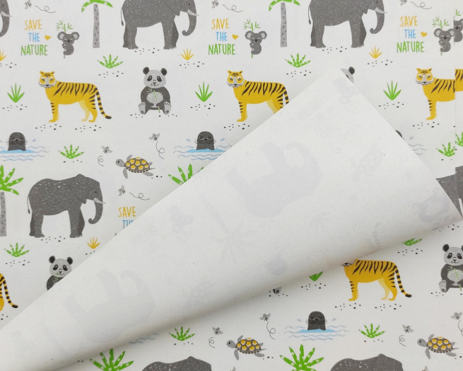 Carta da regalo "Ecocarta Save The Planet" con animali, formato 70x100 cm, confezione da 25 fogli