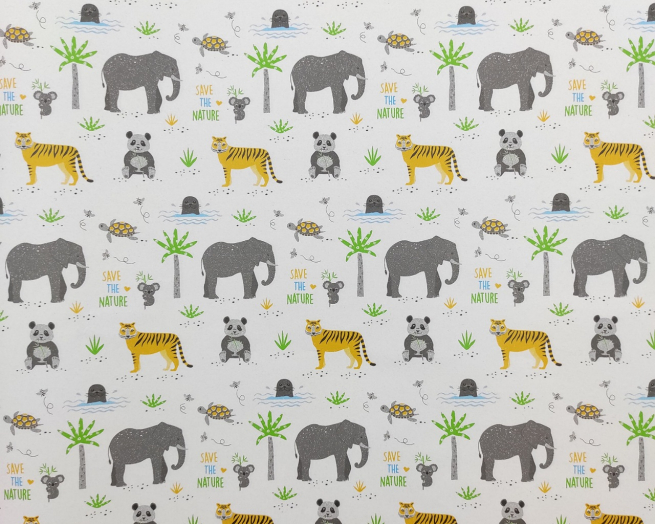 Carta da regalo "Ecocarta Save The Planet" con animali, formato 70x100 cm, confezione da 25 fogli