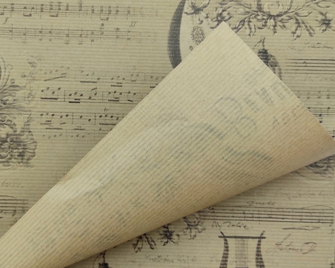 Carta da regalo "Natura Kraft" con strumenti e note musicali, in fogli, formato 70x100 cm, confezione da 25 fogli