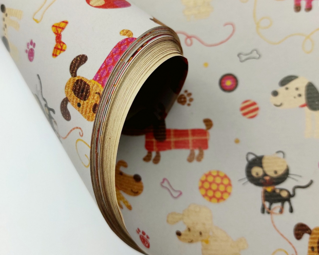 Carta da regalo "Natura Kraft" con cuccioli di cane, in fogli, formato 70x100 cm, confezione da 25 fogli