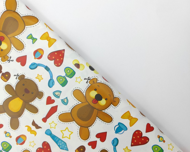 Carta regalo patinata in fogli, fantasia stampa orsetti, 70x100 cm, confezione da 25 fogli