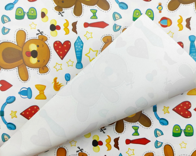Carta regalo patinata in fogli, fantasia stampa orsetti, 70x100 cm, confezione da 25 fogli
