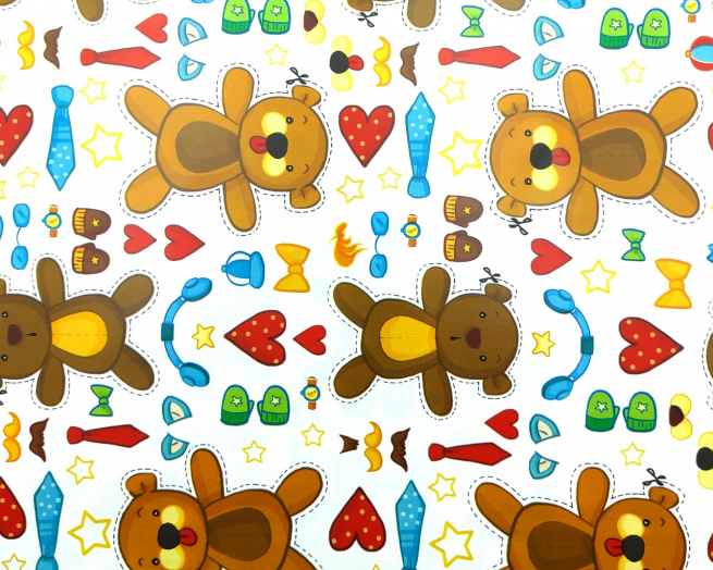 Carta regalo patinata in fogli, fantasia stampa orsetti, 70x100 cm, confezione da 25 fogli