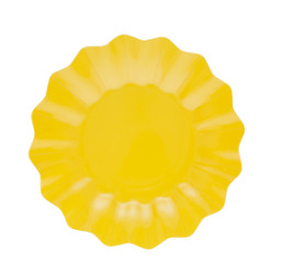Piatto in cartoncino linea petalo, tinta unita giallo, in confezione da 8 pezzi