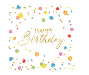 Tovagliolo carta 3 veli 33x33cm, fantasia "Happy birthday", confezione da 16 pezzi