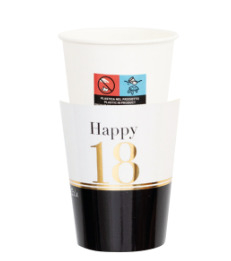 Bicchiere cartoncino fantasia "Happy 18°", confezione da 8 pezzi