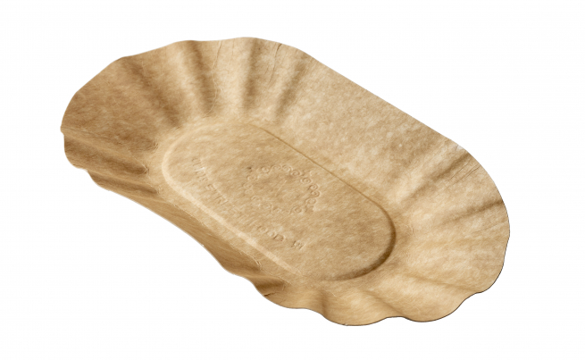 Piatto ovale in cartoncino avana, 10x19cm, confezione da 100 pezzi