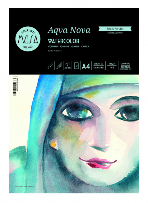 Blocco "Aqva Nova" acquerello 300 gr, grana fine, 12 fogli