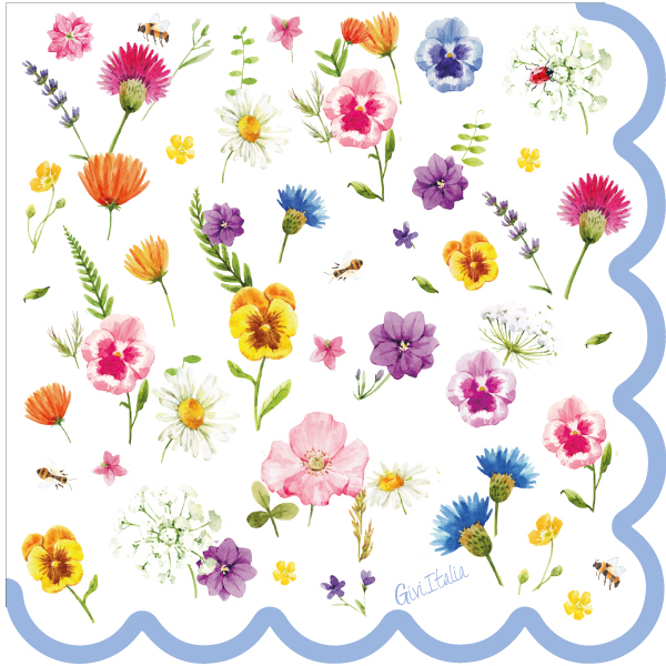 Tovagliolo sagomato carta 3 veli, fantasia "Botanic flower", confezione da 16 pezzi