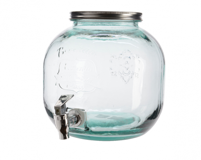 Vaso per bevande in vetro con tappo a vite e spillatore, diametro 23 cm, altezza 24 cm