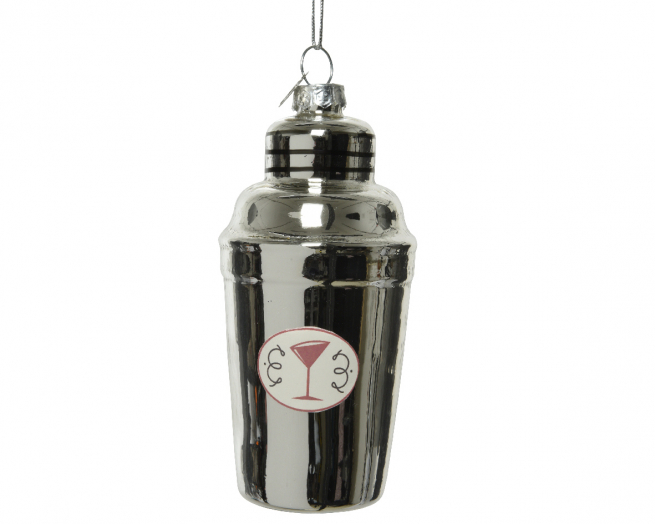 Addobbo in vetro "Shaker" argento, diametro 5.5 cm, altezza 10.5 cm