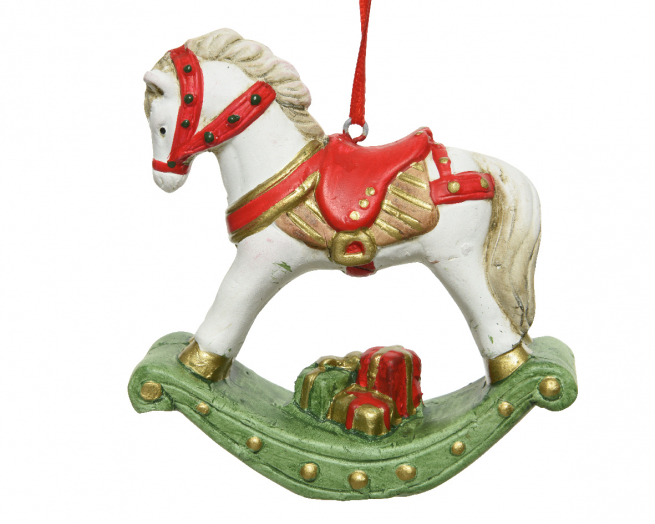 Addobbo cavallo a dondolo in terracotta, 3.3x9.5 cm, altezza 11 cm