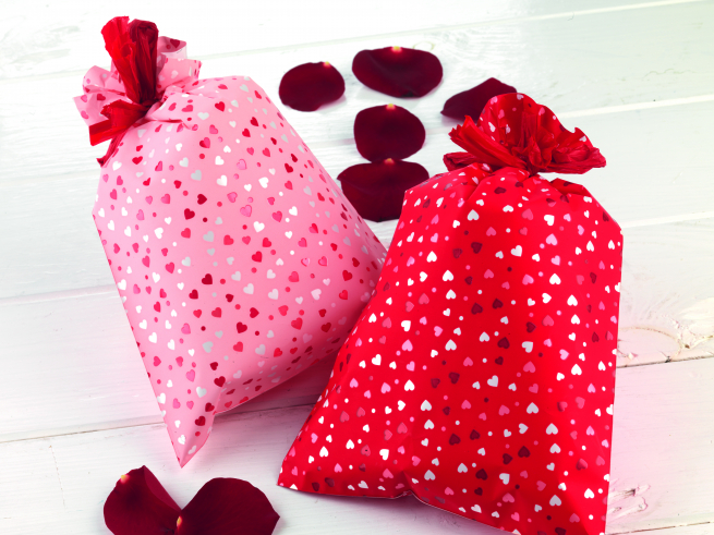 Sacchetto regalo perlato "Stampa Cuoricini", rosso