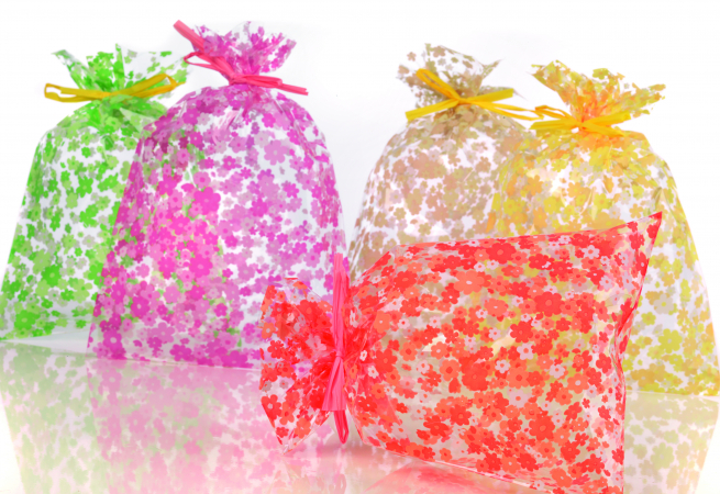 Busta regalo trasparente "Stampa Millefiori", confezione da 50 pezzi