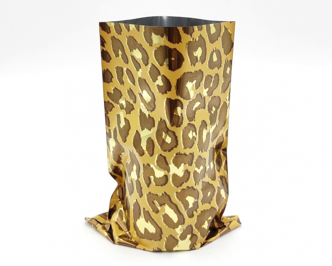 Sacchetto regalo metallizzato fantasia "Brillante Leopard", confezione da 50 pezzi