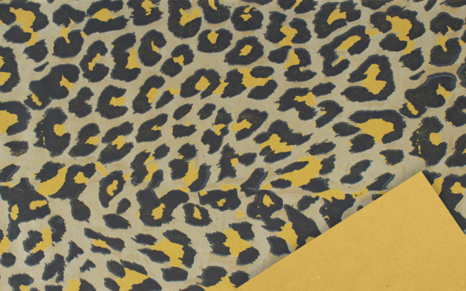 Carta regalo ecopaglia beige, riciclabile, fantasia "Leopard", in fogli formato 70 x 100 cm , confezione da 25 pezzi