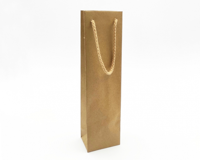 Shopper per mini bottiglie in carta kraft avana, 8x30 cm, con maniglia in cotone, confezione da 12 pezzi