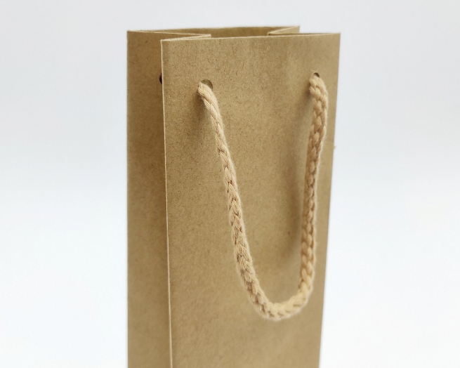 Shopper per mini bottiglie in carta kraft avana, 8x30 cm, con maniglia in cotone, confezione da 12 pezzi