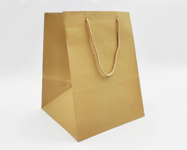 Shopper in carta kraft avana con fondo largo quadrato, 26+26x35 cm, confezione da 12 pezzi