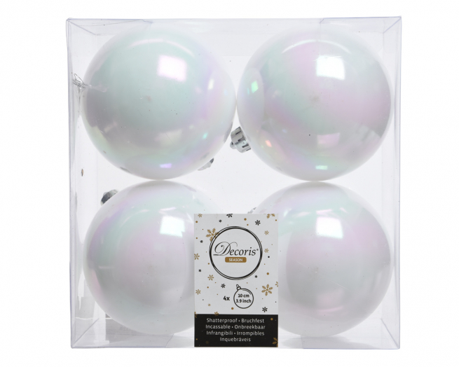 Sfera infrangibile bianco iridescente, diametro 10 cm, confezione da 4 pezzi