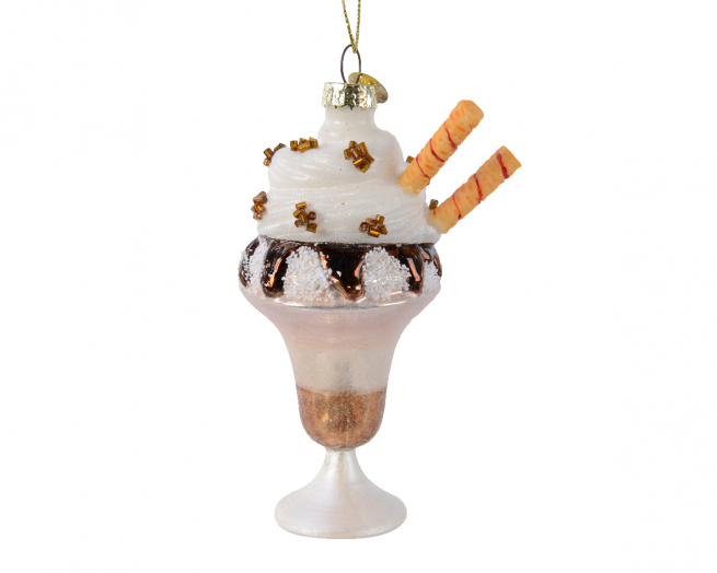 Addobbo in vetro opaco "Coppa di gelato", altezza 12.3 cm