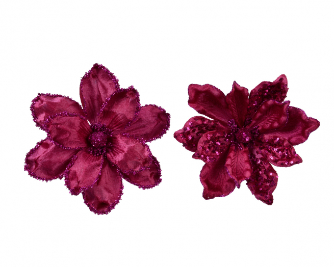 Magnolia in velluto ciliegia con clip, diametro 24 cm, altezza 10 cm, modelli assortiti