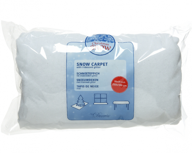 Tappeto di neve bianco con glitter iridescente, altezza 100 cm, lunghezza 250 cm