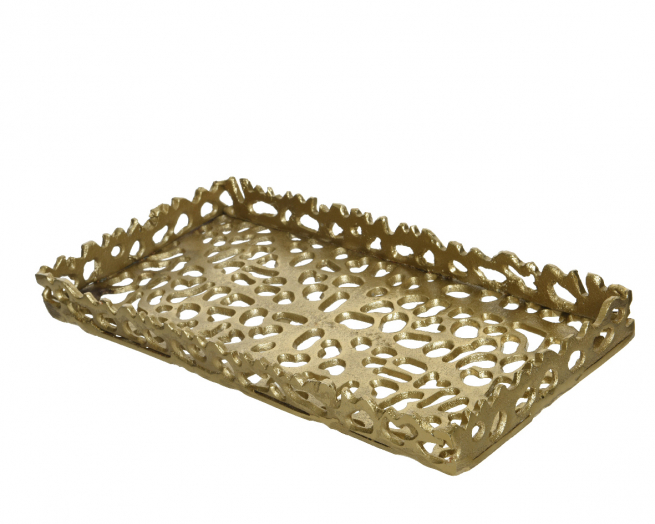 Vassoio in alluminio traforato oro, 15x32 cm, altezza 3 cm
