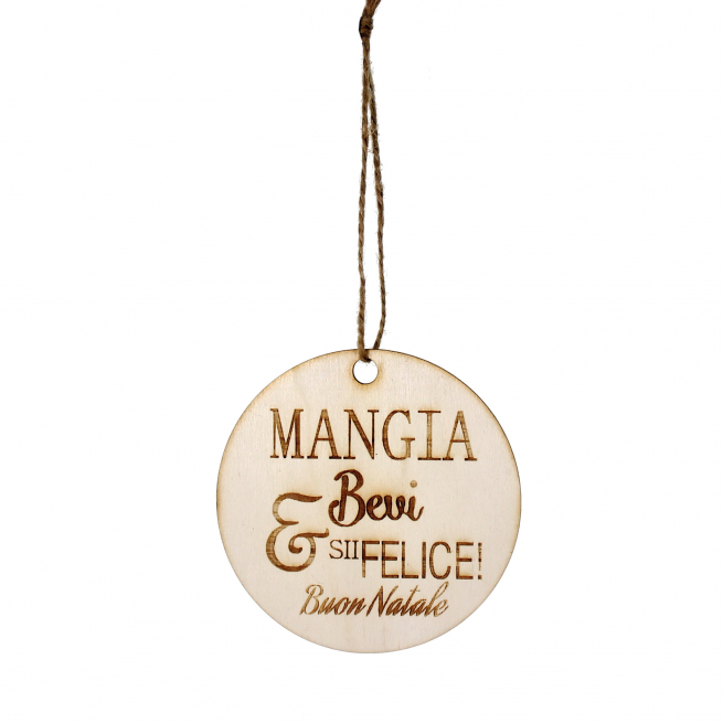 Pick in legno con scritta natalizia, diametro 10 cm, confezione da 6 pezzi