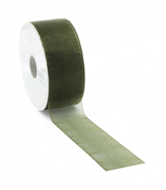 Rotolo nastro organza verde muschio, lunghezza 50 metri