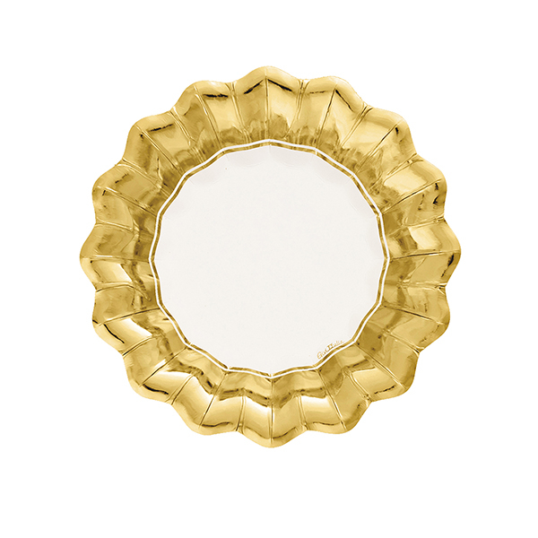 Piatto fondo in cartoncino bianco bordo oro, diametro 24 cm, confezione da 8 pezzi