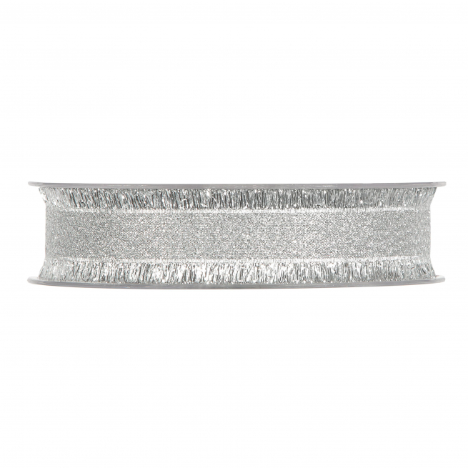 Rotolo nastro tessuto lurex argento "New Orleans" con frangia