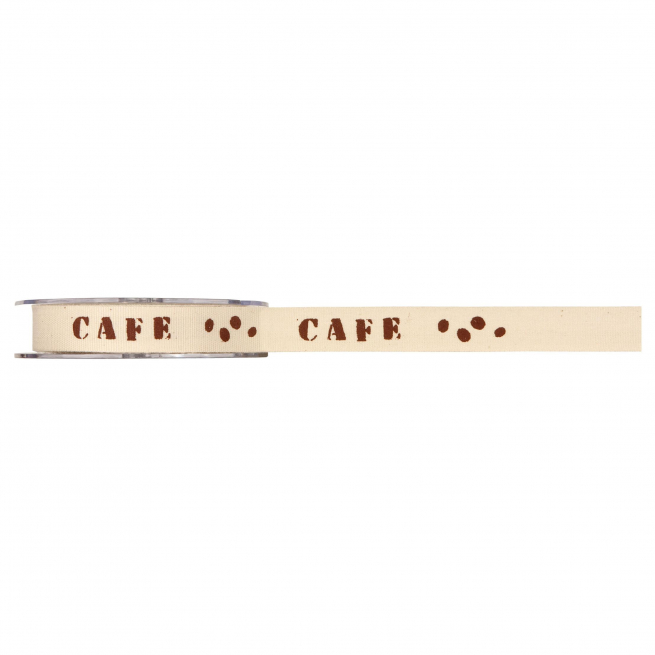 Rotolo nastro in cotone naturale con stampa "Cafè" in marrone