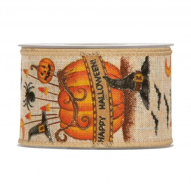 Rotolo nastro tessuto "Buon Halloween" altezza 63 mm, lunghezza 10 metri