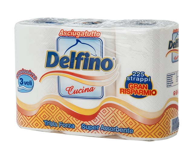 Rotoli asciugatutto cucina "Delfino" 3 veli goffrati, confezione da 3 pezzi