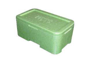 Scatola termica in polistirolo verde con coperchio, base rettangolare