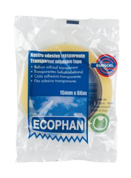 Rotolo nastro adesivo "Ecophan" trasparente, 15mm x 66 metri