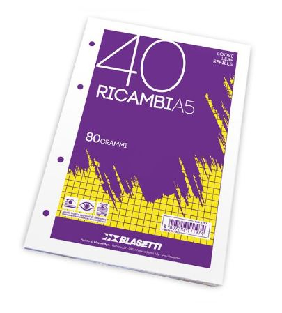 Ricambio formato A5 con foratura universale, rigatura 5M, confezione da 40 fogli