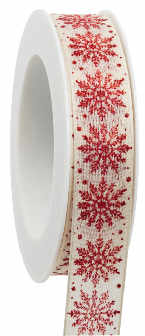 Rotolo nastro panna decori glitter rosso, altezza 25 mm, lunghezza 20 mt