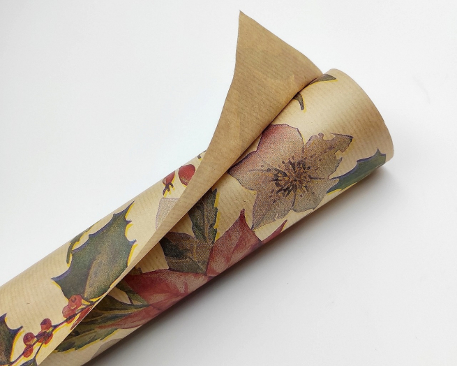 Rotolo carta da regalo millerighe avana, fantasia fiori e agrifoglio, h 1 x 10 mt