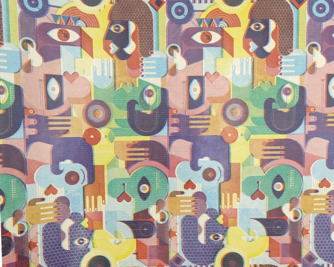 Rotolo carta da regalo millerighe avana, fantasia figure geometriche, h 1 x 10 mt