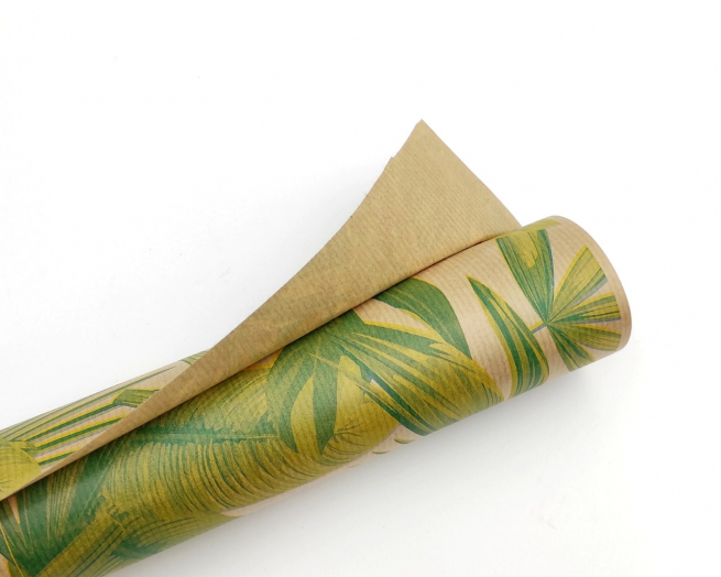 Rotolo carta da regalo millerighe avana, fantasia foglie verde chiaro, h 1 x 10 mt