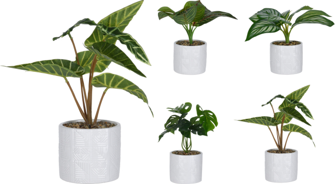 Vaso in ceramica bianco con pianta artificiale, altezza 25 cm